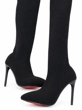 Black Stretch Sock Stiletto Boots
